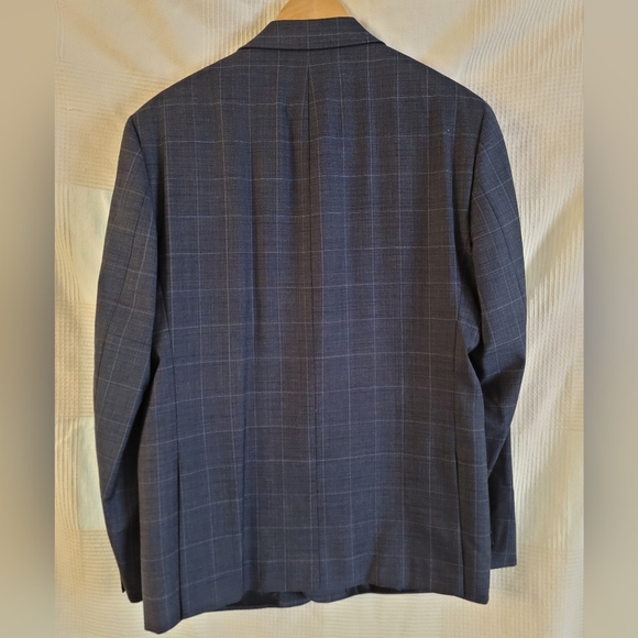 Calvin Klein X Slim Fit blue windowpane print 3 piece Size 44R Coat 36R Pant - Picture 3 of 16